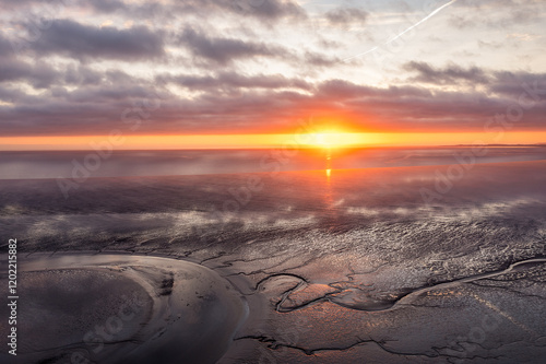 Aerial View over Dundalk Bay at Sunrise, Blackrock, Dundalk, County Louth, Ireland photo