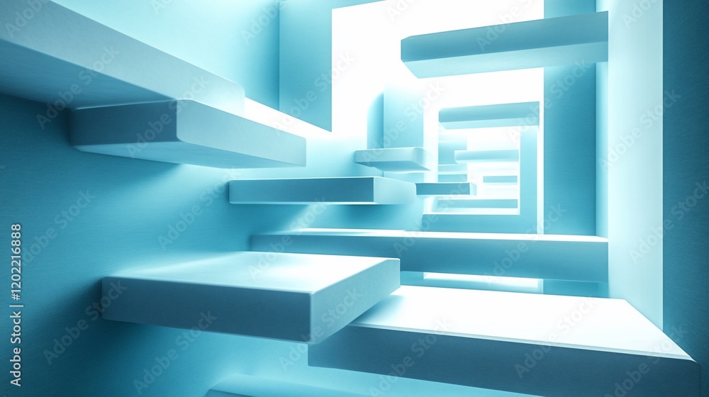 Abstract blue geometric shapes receding into light. Abstract blue geometric shapes receding into light.