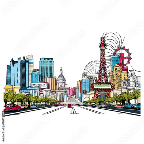 Las Vegas. Las Vegas hand-drawn comic illustration. Vector doodle style cartoon illustration