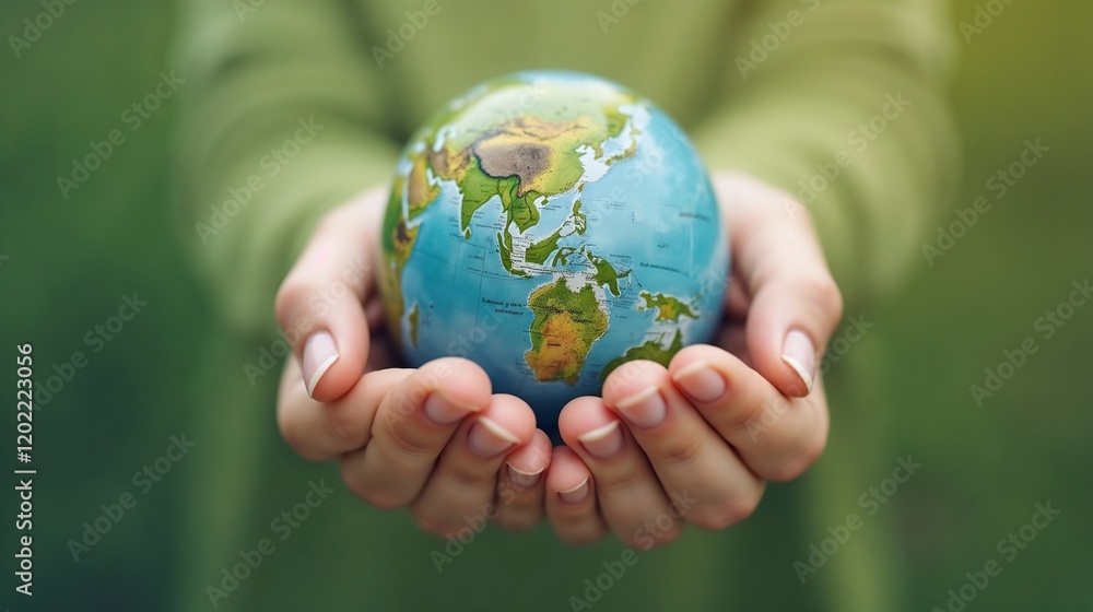 People holding a globe in their hands, symbolizing care for the planet and global community People holding a globe in their hands, symbolizing care for the planet and global community
