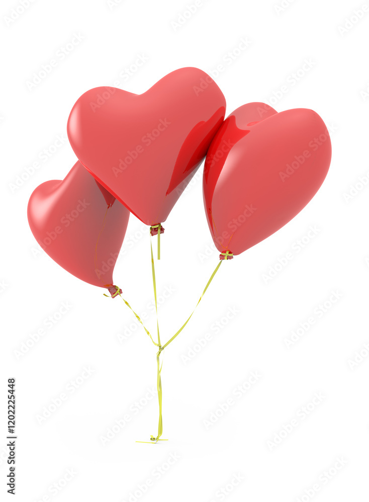 Three red heart-shaped balloons on a transparent background, close-up, PNG, isolated2 Three red heart-shaped balloons on a transparent background, close-up, PNG, isolated2