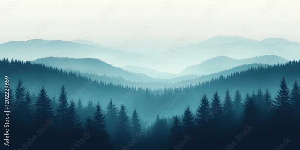 Rolling mountains and dense forests enveloped in morning mist create a tranquil atmosphere, inviting contemplation and appreciation of nature's beauty Rolling mountains and dense forests enveloped in morning mist create a tranquil atmosphere, inviting contemplation and appreciation of nature's beauty