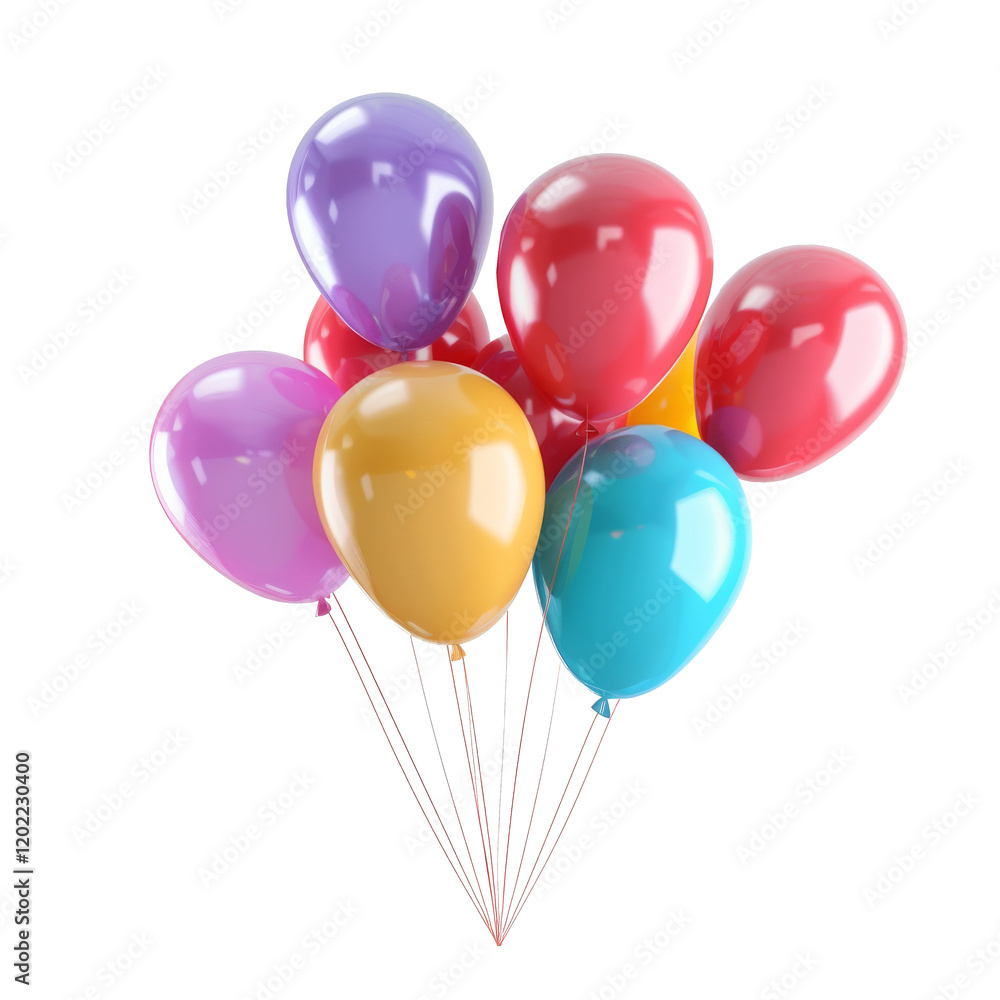 A set of colorful 3D party balloons, isolated on a white background, perfect for celebrations A set of colorful 3D party balloons, isolated on a white background, perfect for celebrations