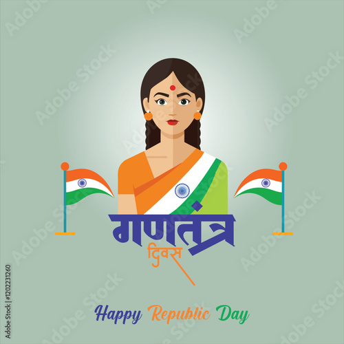 India Republic day. 26 January Indian women tiranga dress. Indian Tricolor flag with India buildings monument. Parade of aircraft, tricolor smoke and india gate munnament