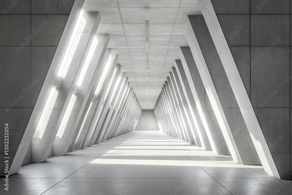 Obraz premium Modern Concrete Corridor Architectural Design, Light Shadow, Minimalist Interior, Geometric Structure