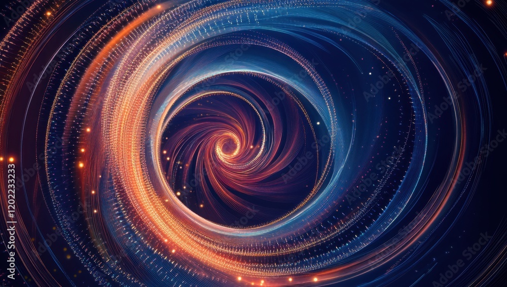 Abstract digital background with swirling lines and glowing dots forming an abstract pattern on a dark blue background, symbolizing the complexity of data technology and AI systems Generative AI Abstract digital background with swirling lines and glowing dots forming an abstract pattern on a dark blue background, symbolizing the complexity of data technology and AI systems Generative AI