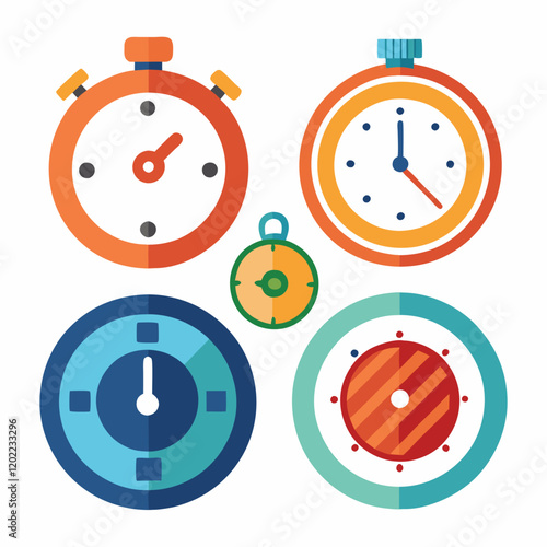 Colorful Flat Design Timer Icons Set Stopwatch Clock Compass Vector Illustration Graphic Design Elements