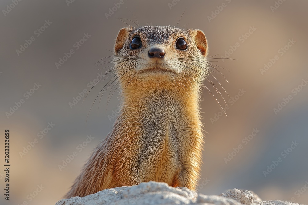 Fototapeta premium A Yellow Ground Squirrel Looks Directly at the Camera