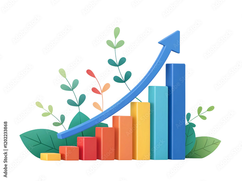 Minimalist 3D data analysis icon showcasing soaring finances and strengthening currency with a bar isolated on white, graph and arrow. Transparent background ideal for business and finance Minimalist 3D data analysis icon showcasing soaring finances and strengthening currency with a bar isolated on white, graph and arrow. Transparent background ideal for business and finance