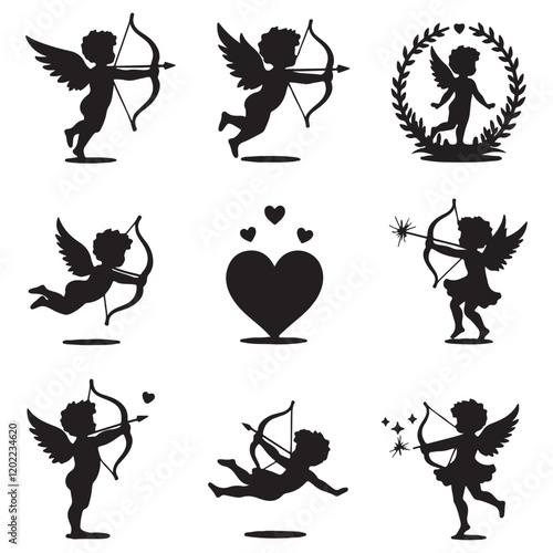 Silhouette of cupid holding bow and arrow Cupid holding bow and arrow Cupid silhouette Valentine's Day Decorations