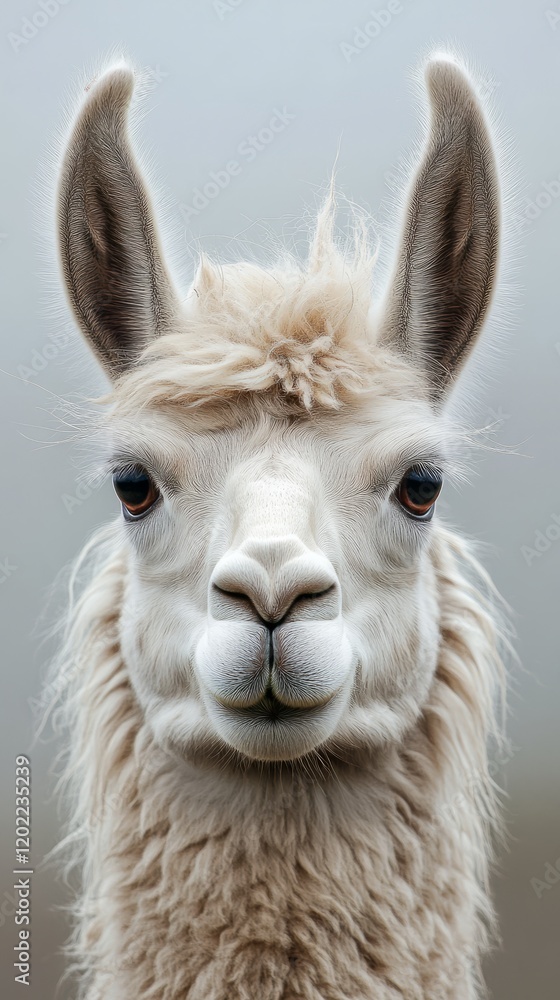 Obraz premium Close-up portrait of a fluffy white llama