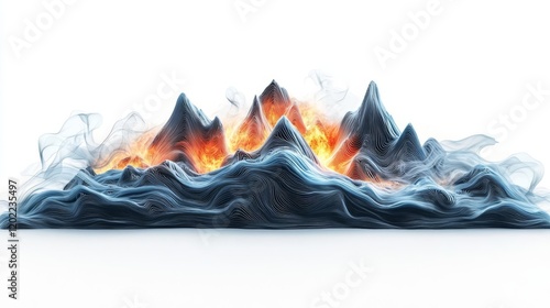 Abstract representation of mountains with fire. photo