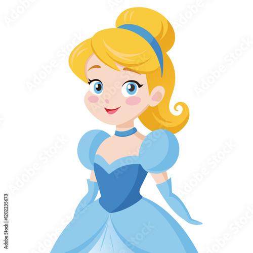 Cute Cartoon Cinderella Princess in a Blue Ball Gown