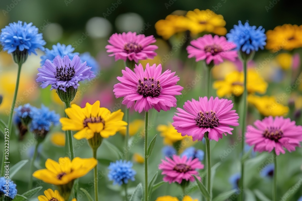 Colorful Flowers Bloom In Vibrant Garden Colorful Flowers Bloom In Vibrant Garden