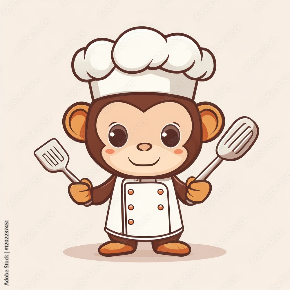 Chef monkey cooking, kitchen tools, cute cartoon Chef monkey cooking, kitchen tools, cute cartoon