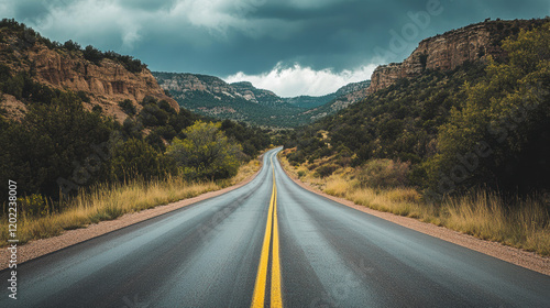 Asphalt Road Through Mountain Landscape