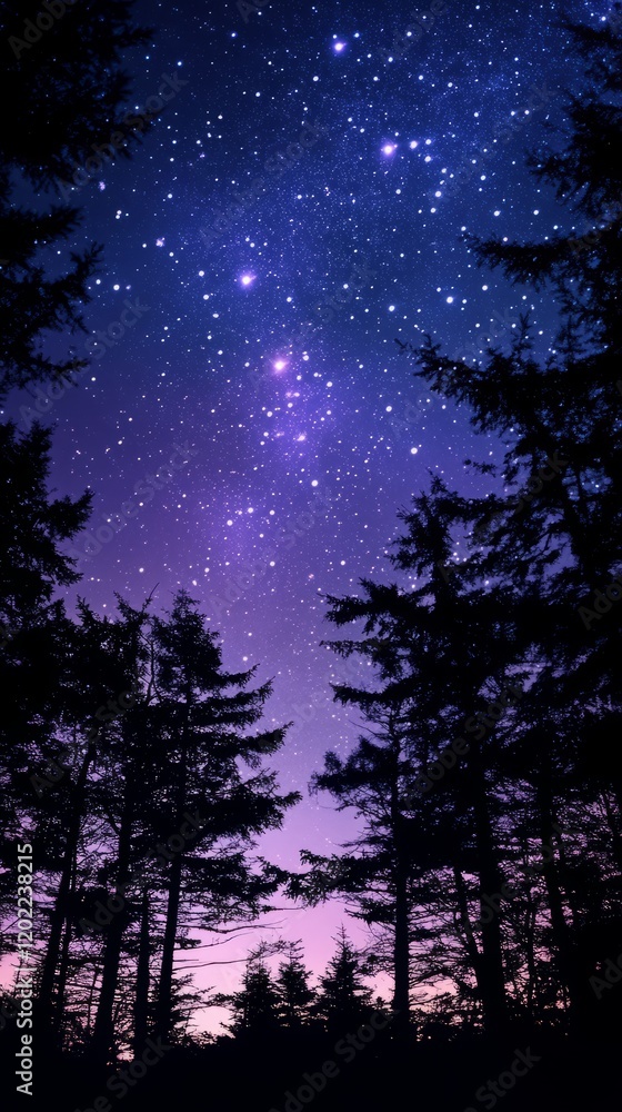 Fototapeta premium Starry night sky over silhouetted trees
