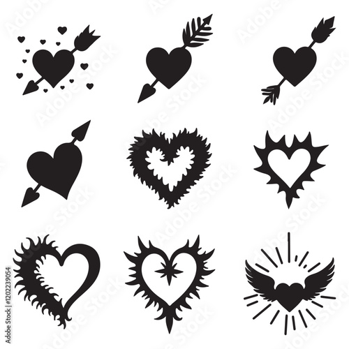 Heart Symbol Icon Vector Illustration Set Red heart pierced by Cupids arrow neon sign Heart pierced by Cupid's arrow
 
 