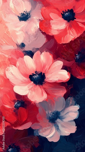 Wallpaper Mural Vibrant floral painting in red and pink hues Torontodigital.ca