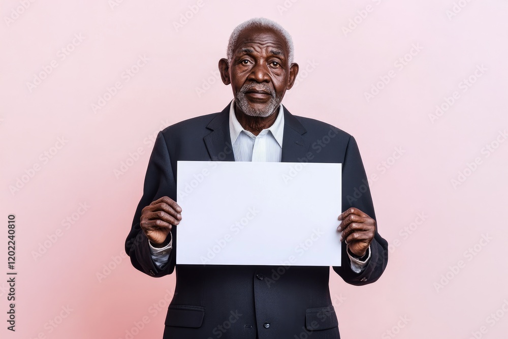 Elderly Black Man in Suit Holding Blank Sign Elderly Black Man in Suit Holding Blank Sign