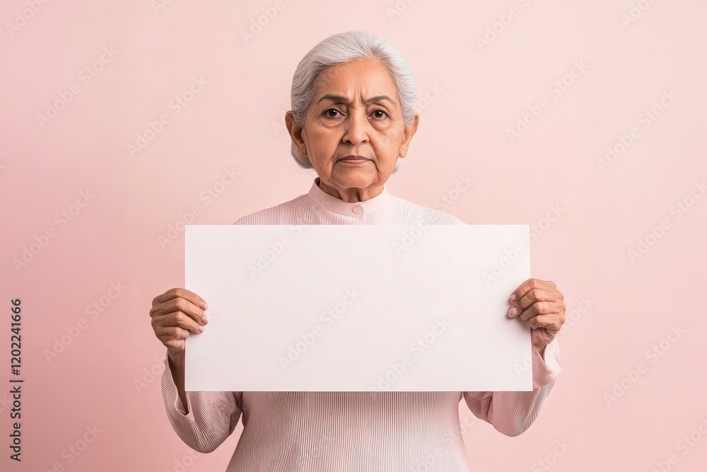 Elderly Woman Holding Blank White Sign Elderly Woman Holding Blank White Sign