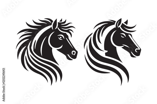 Horse Head Silhouette Vector Art with Flowing Mane