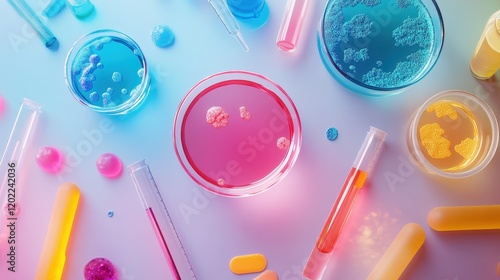 Wallpaper Mural microorganism flat design top view lab analysis theme 3D render Triadic Color Scheme Torontodigital.ca