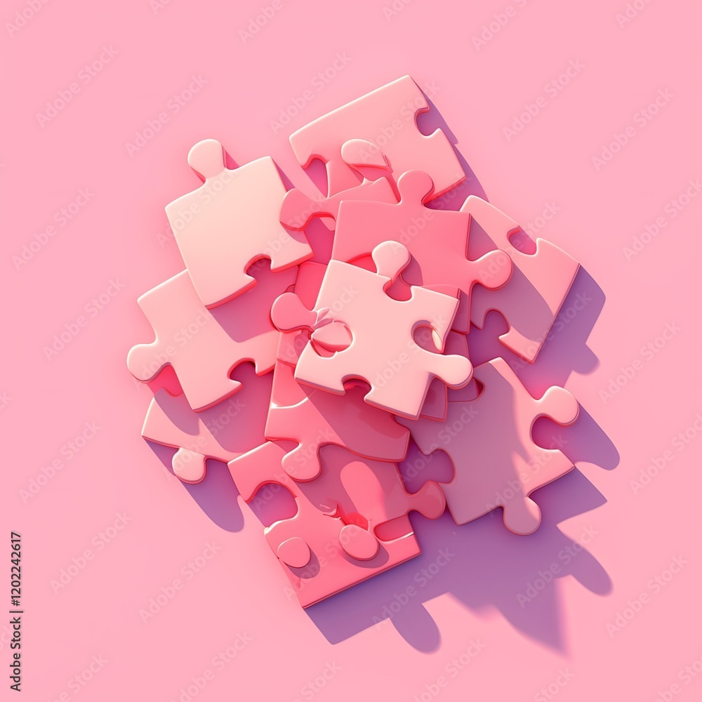 3D Jigsaw Puzzle Pieces on Pink Background, Representing Problem-Solving and Business Concept, Strategic Solutions, and Teamwork. 3D Jigsaw Puzzle Pieces on Pink Background, Representing Problem-Solving and Business Concept, Strategic Solutions, and Teamwork.