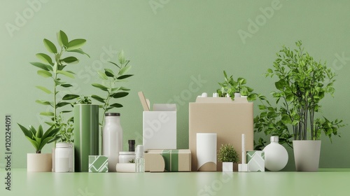 packaging solutions flat design front view sustainability theme 3D render vivid