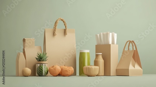 packaging solutions flat design front view sustainability theme 3D render vivid photo