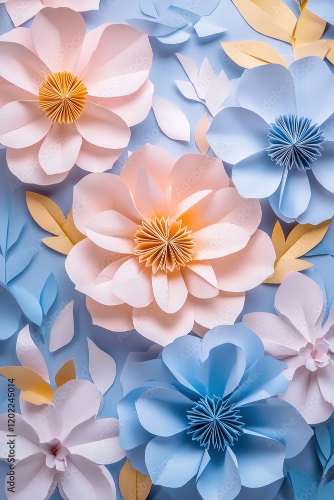 Obraz premium Paper Flowers on Blue Surface