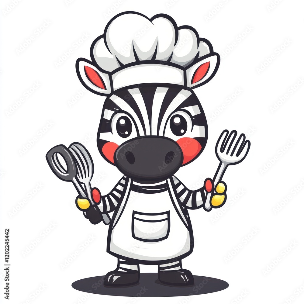 Cartoon zebra chef cooking; white background, kids menu Cartoon zebra chef cooking; white background, kids menu