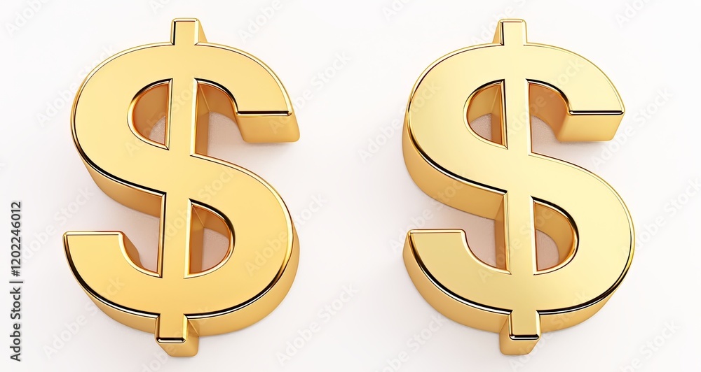 Fototapeta premium 3D Rendering of Two Dollar Sign Icons: One Gold and One on a White Background, Representing Wealth and Financial Concepts.