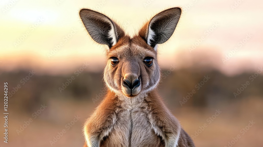 Fototapeta premium Red Kangaroo at Sunset in Australian Outback