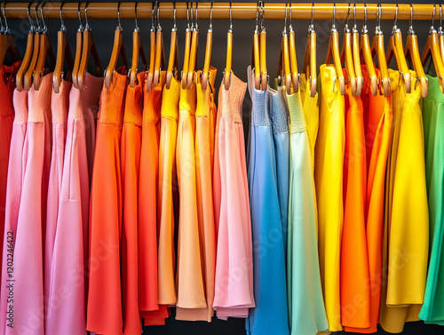Colorful Clothes on Hangers