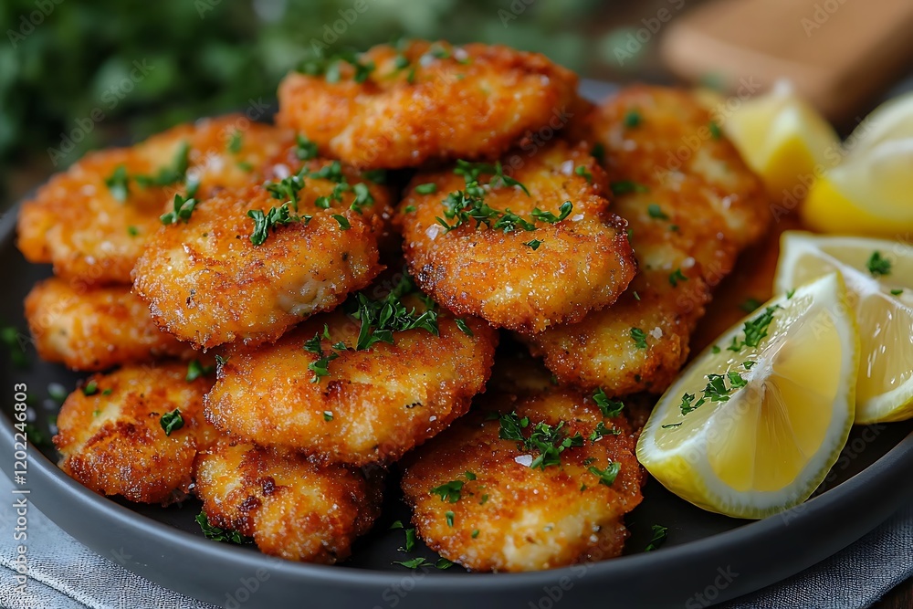 Crispy Breaded Fish Cakes Served With Lemon Crispy Breaded Fish Cakes Served With Lemon