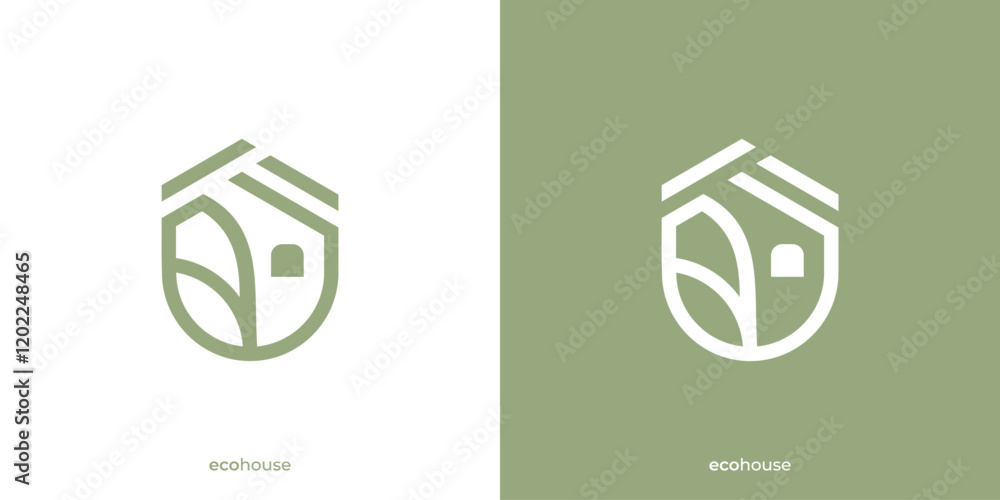 Simple Nature Home Logo. Nature House Leaf, Plant, Tree Linear Outline Style. Eco House Logo Design Template. Simple Nature Home Logo. Nature House Leaf, Plant, Tree Linear Outline Style. Eco House Logo Design Template.