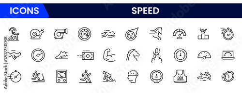 Speed icons set Vector illustration in modern thin line style of productivity-related icons: fast, strength, boost, and more pictograms and infographics for mobile apps.
