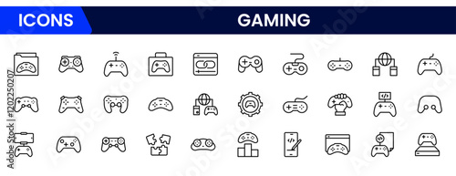 Game icon set. Gaming icon elements containing points and life bars, console, player, chess, multiplayer, casino and mobile game icons.