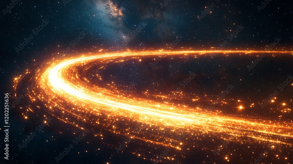 A radiant light trail spiraling through a galaxy of stars illuminating the dark night space with a magical glow A radiant light trail spiraling through a galaxy of stars illuminating the dark night space with a magical glow
