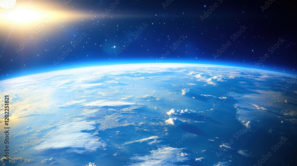 Fototapeta premium Majestic view of Earth from space showcasing blue oceans and vibrant clouds in sunlight