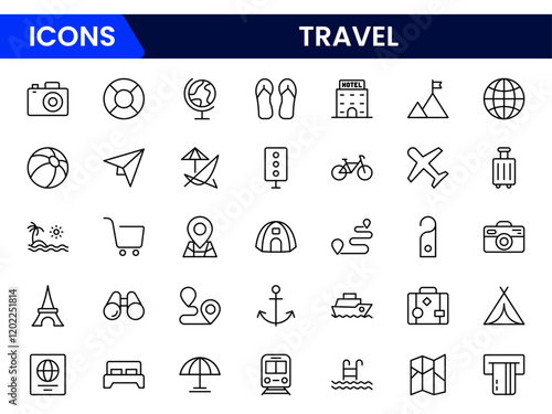 Travel icon set vector. linear style sign for use web design, logo. Symbol illustration.