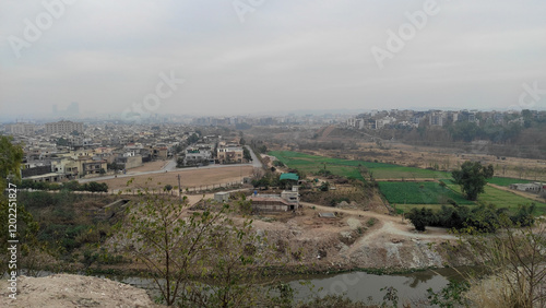 A Combination of village farming land and the developed town near korang river Rawalpindi Pakistan