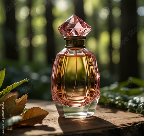bottle of perfume on a wooden background