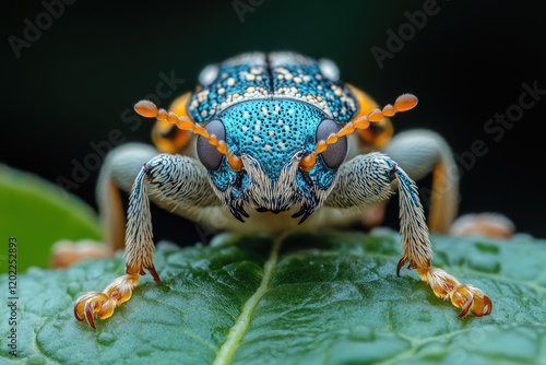 Vibrant Jewel Beetle on a Green Leaf photo