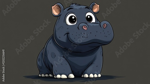 Cute cartoon hippopotamus sitting, gray background, children's illustration, for kids' books photo