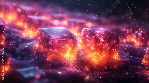 Wallpaper Mural Abstract geometric shapes floating in space, representing the launch of a new tech product, with bright, dynamic lighting and vibrant color contrasts. 103 Torontodigital.ca