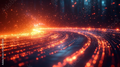 Dynamic, pixelated visuals transforming into a high-tech, abstract product image, symbolizing the digital transformation of a product. 192