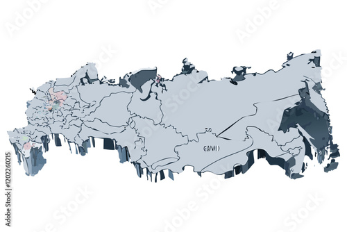 Extruded Relief Map of Russia Isolated on White