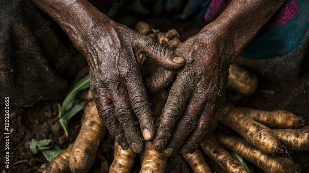 Farmer's Hands Harvesting Root Vegetables in Soil Farmer's Hands Harvesting Root Vegetables in Soil